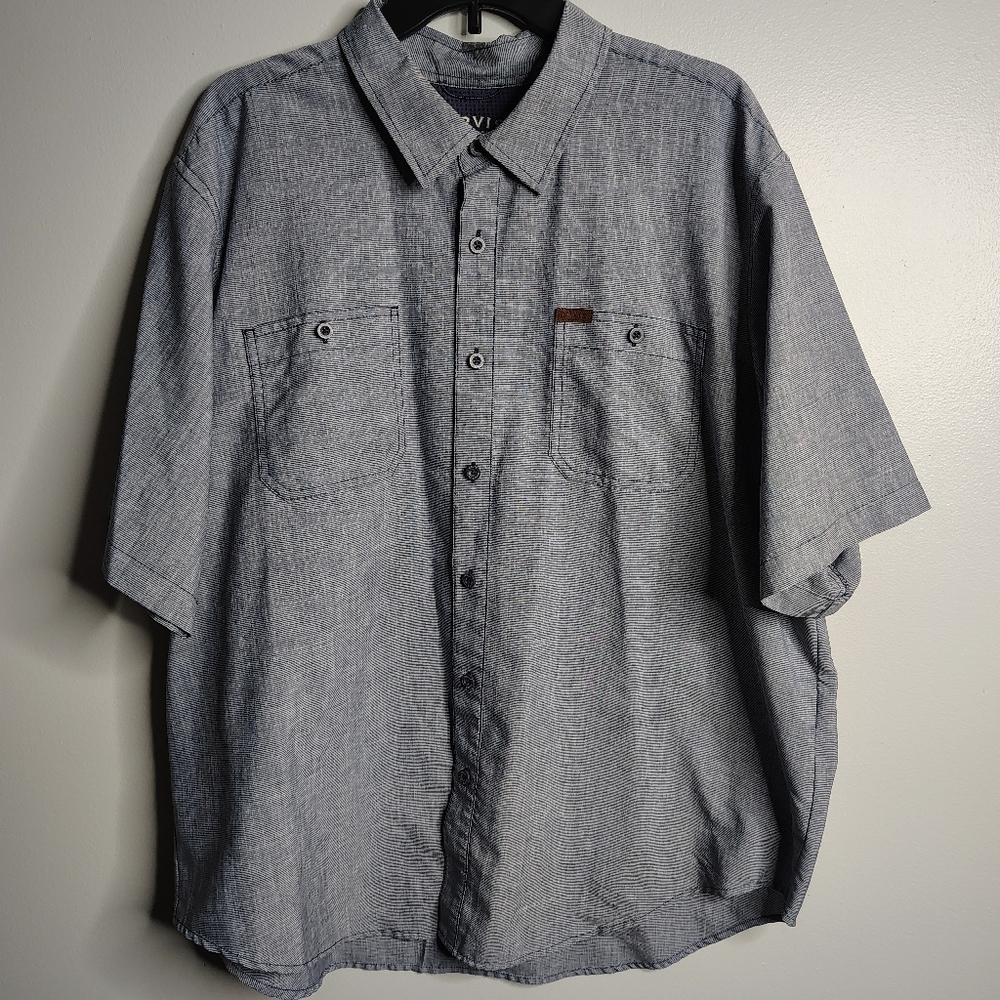Orvis Blue Grey Classic Collection Button Up Short Sleeve Shirt Mens Size XXL